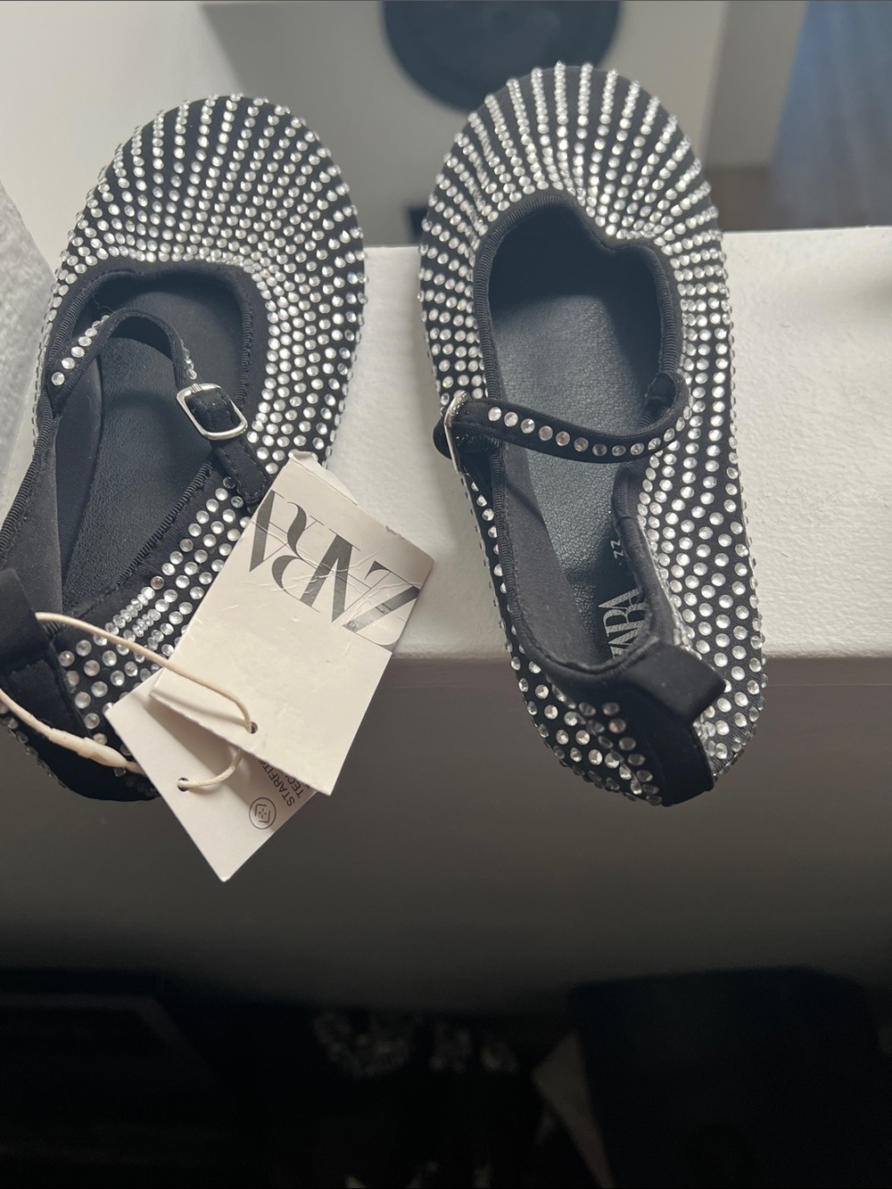 Zara Black Crystal-Embellished Mary Jane Flats